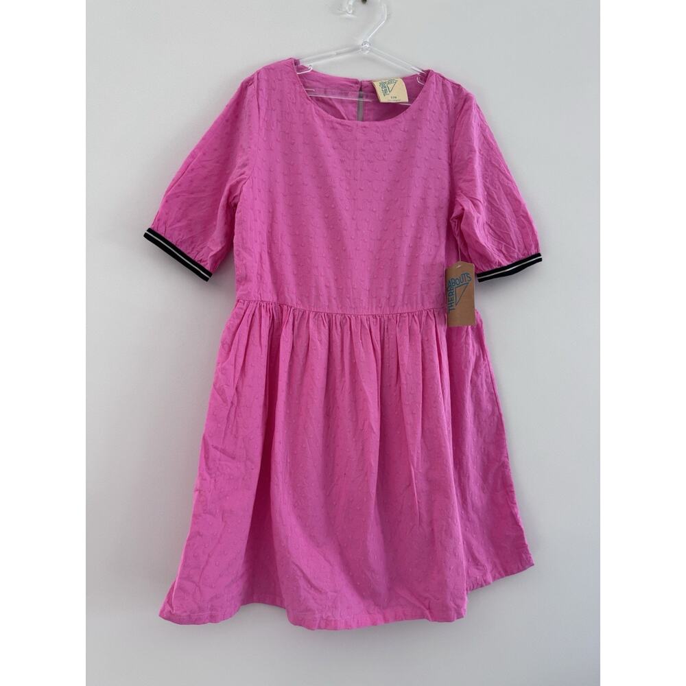 NWT Thereabouts Girls Pink Fit & Flare Dress S (7/8) Knee Length Textured Spring